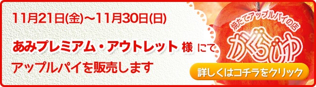 あみプレミアム・アウトレット様にてアップルパイを販売します