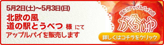 北欧の風道の駅とうべつ様にてアップルパイを販売します