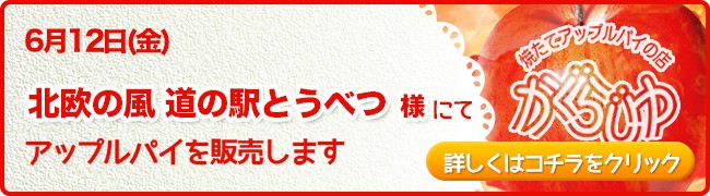 北欧の風 道の駅とうべつ様にてアップルパイを販売します