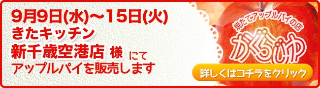 きたキッチン 新千歳空港店様にてアップルパイを販売します